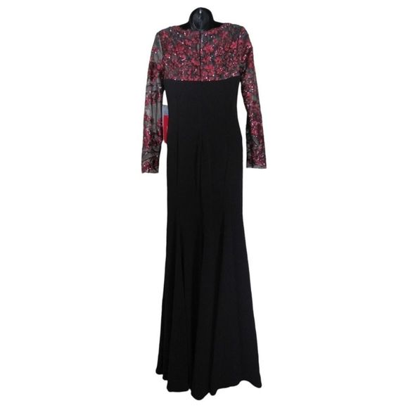 CARMEN MARC VALVO INFUSION Crepe Long Gown Black burgundy 6 - Picture 5 of 11